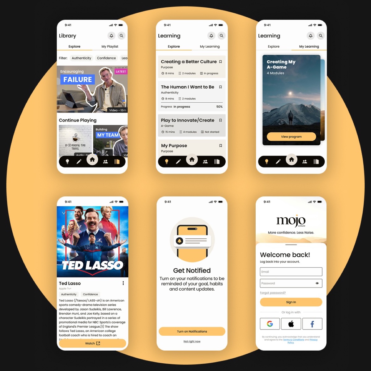 Mojo Crowe app screens